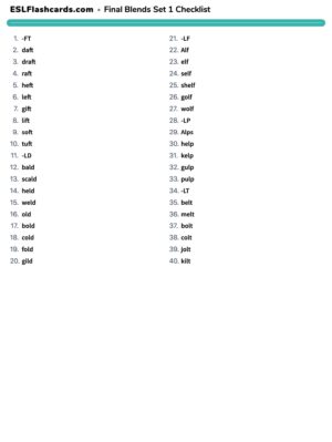 Preview of Checklist, Set 1 - F and L