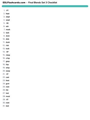 Preview of Checklist, Set 3 - P, S, X