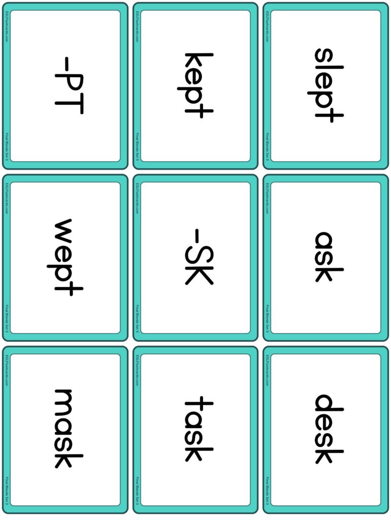 Final Consonant Blends - ESL Flashcards