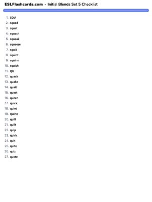 Preview of Checklist, Set 5 - QU and SQU