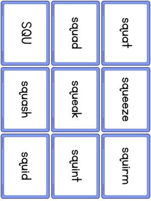 Preview of Word cards, Set 5 - QU and SQU