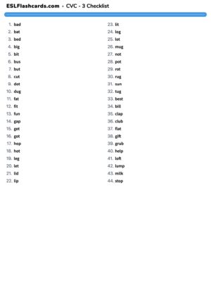 Preview of Checklist, Set 3 - g o u l f b