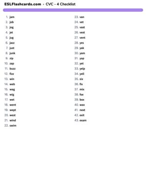 Preview of Checklist, Set 4 - j z w v y z