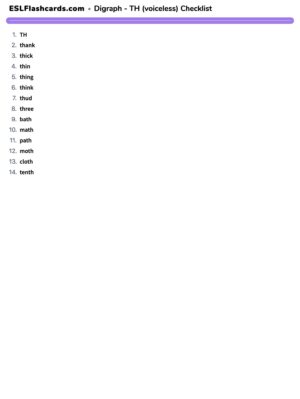 Preview of Checklist, TH - voiceless