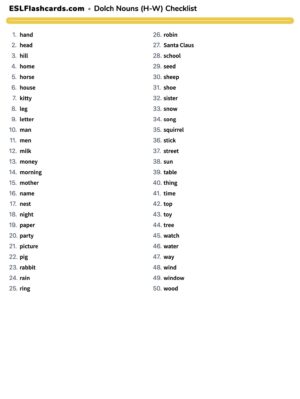 Preview of Checklist, Nouns 2 (H to W)