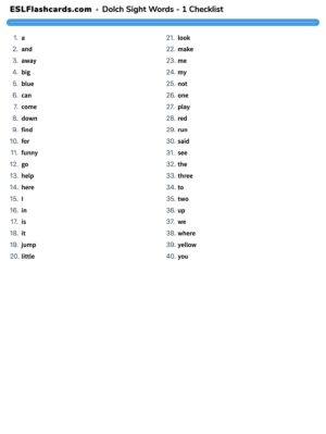 Preview of Checklist, Set 1 (Pre-primer)