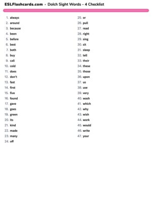 Preview of Checklist, Set 4 (Grade 2)