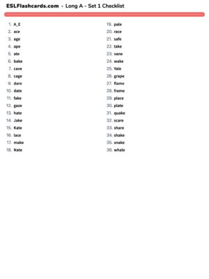 Preview of Checklist, Long A - Set 1