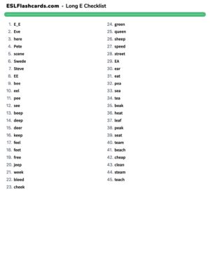 Preview of Checklist, Long E