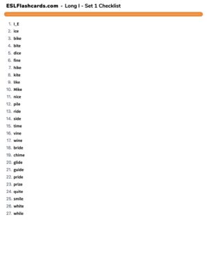 Preview of Checklist, Long I - Set 1