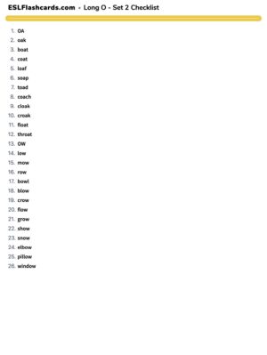 Preview of Checklist, Long O - Set 2