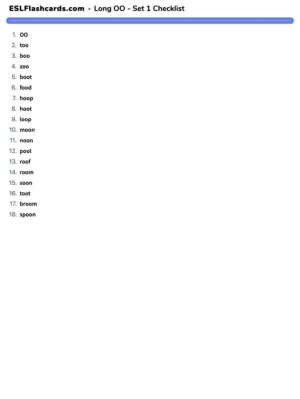 Preview of Checklist, Long OO - Set 1