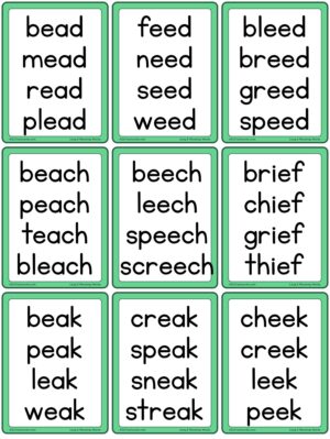Preview of Word cards, Small, Long E