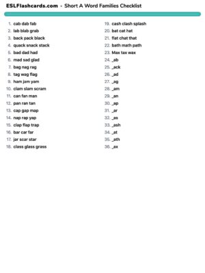 Preview of Checklist, Short A