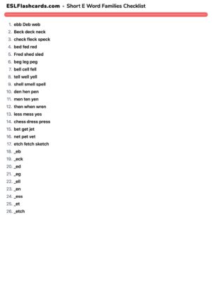 Preview of Checklist, Short E