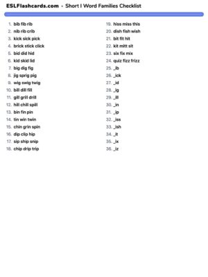 Preview of Checklist, Short I