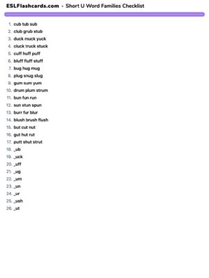 Preview of Checklist, Short U