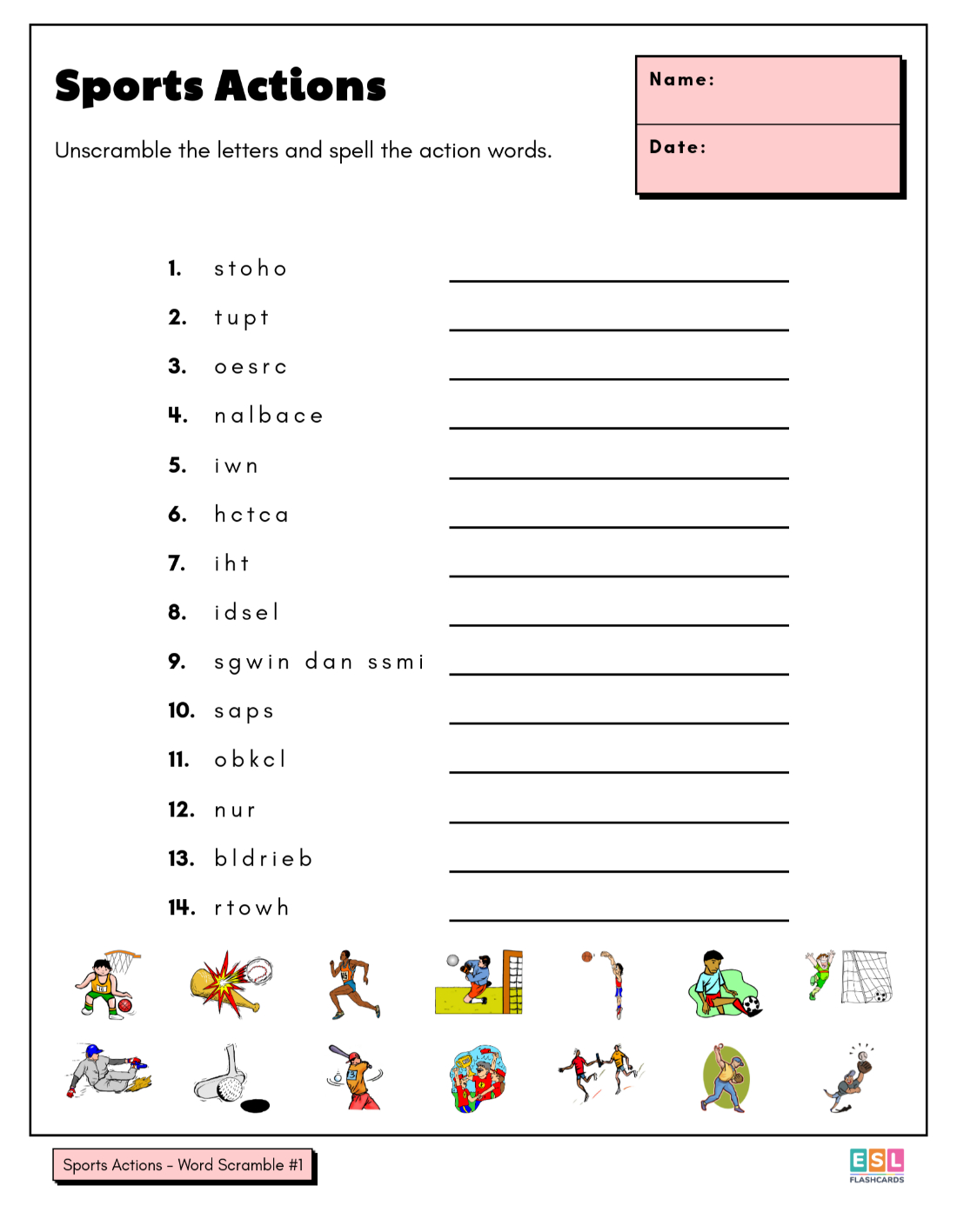 Sample Word Scramble Worksheet
