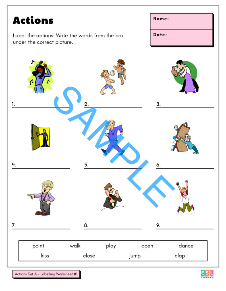 Verb Labelling 140 Action Verb Worksheets - ESL Flashcards