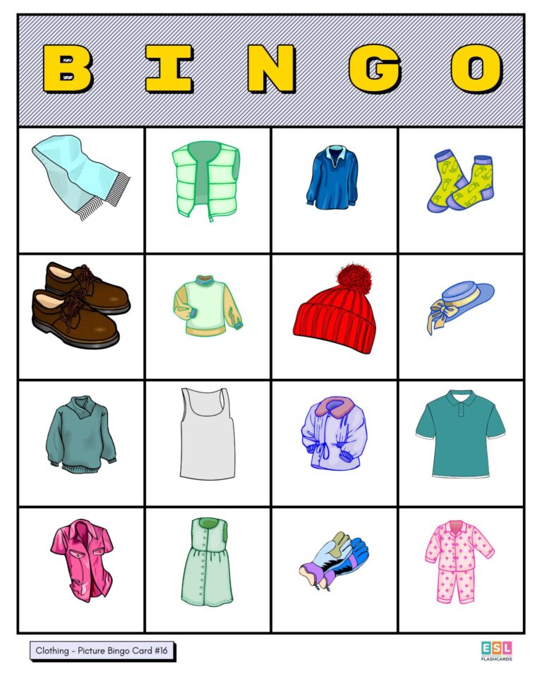 Clothing Bingo - ESL Flashcards