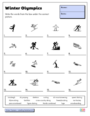 Winter Olympic Sports Labelling Worksheet