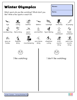 Olympic and Paralympic Sports sorting worksheet