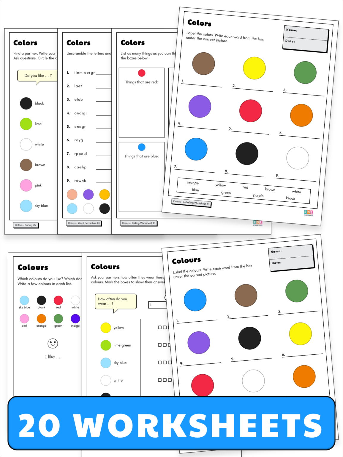 Worksheet Test Colour Colour Worksheets - ESL Flashcards
